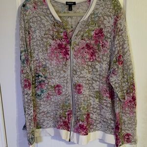 Torrid Floral Lace Bomber Jacket - Pink and Green